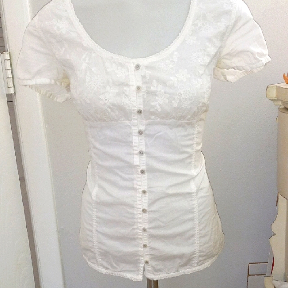 White Lace Button-Up Top Small